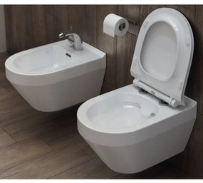 Set vas wc suspendat oval rimless, cu capac soft close si easy off, Cersanit Crea