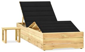 vidaXL Șezlong de grădină cu masă și pernă, lemn de pin tratat