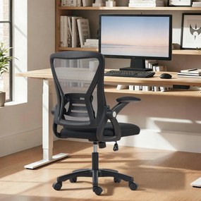 HOMCOM Scaun de birou ergonomic, fotoliu de birou din plasă, cotiere rabatabile, înălțime reglabilă, 59,5x56x103cm, negru | Aosom Romania