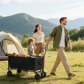Outsunny Cărucior de Grădină de 160L cu 4 Roți, Geantă Extensibilă, Mâner Rotativ și Reglabil, 95x55x102 cm, Negru | Aosom Romania