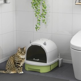 PawHut Litieră cu Capac, Tavă pentru Nisip tip Sertar cu Filtru de Carbon și Lopățică, 40,5x52x39 cm, Gri | Aosom Romania