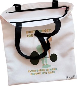 Sacosa de Panza pentru Cumparaturi, Geanta Tote, model Strength and Perseverance, Cu fermoar, 38x34.5 cm, Alba, BEKZ®