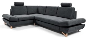 Colțar extensibil AVESTA, tapițat, cu spațiu de depozitare, șezlong pe partea stângă, antracit