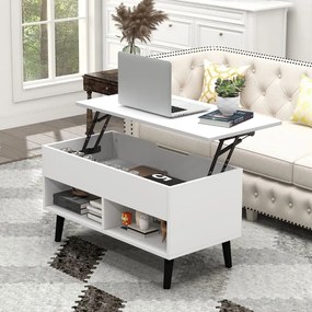 Masă de cafea cu blat rabatabil, alb