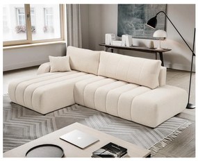 Canapea colțar extensibilă cu spațiu depozitare, model DESIO stânga, bej