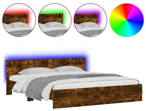 3207592 vidaXL Cadru de pat cu tăblie și LED, stejar fumuriu, 180x200 cm