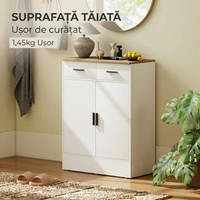 HOMCOM Bufet Modern 2 Sertare și Dulap cu 2 Uși, Raft Interior Reglabil, Alb și Lemn | Aosom Romania