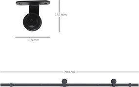 HOMCOM Set feronerie ușă culisantă, oțel carbon, suport 100 kg, pentru uși lemn 3.5-4.5 cm | Aosom Romania