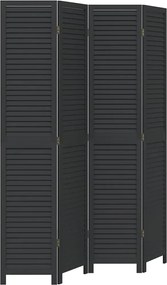 vidaXL Paravan de cameră cu 4 panouri, negru, lemn masiv paulownia