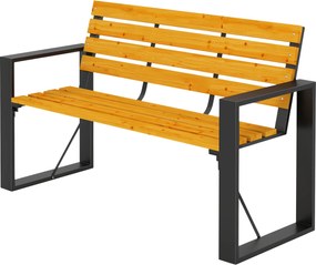 Outsunny Bancă de grădină 2 locuri, rezistentă la intemperii, bancă din lemn cu design cu șipci și cotiere, capacitate 240 kg Lemn natural | Aosom Romania