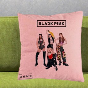 Perna Personalizata K-pop BLACKPINK Fotografie de Grup, 40x40 cm, Roz, Husa Detasabila, Perna Inclusa, BEKZ®