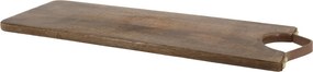 Platou de servire din lemn masiv de mango cu mâner din piele, maro cald, 48×17 cm, „Tours"