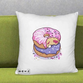 Perna Decorativa Donuts Roz si Mov, 40x40 cm, Alb Pufos, Husa Detasabila, Perna Inclusa, BEKZ®
