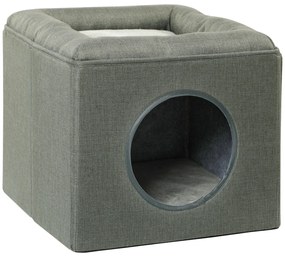 PawHut Căsuță pentru Pisici cu 2 Nivele și Pernă din Pluș, din Lemn, Poliester și Plastic, 36.5x36.5x33 cm, Verde | Aosom Romania
