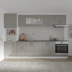 Set Bucatarie Karo V27, Gri Lucios/Alb, MDF, Blat Thermo 28 mm, L 300 cm