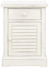 Noptiera alba, din lemn de pin, cu sertar, aspect vintage, Persienne