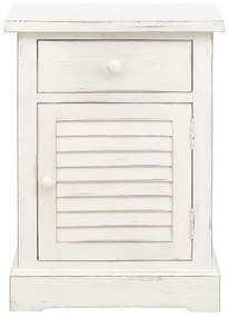 Noptiera alba, din lemn de pin, cu sertar, aspect vintage, Persienne