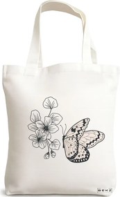 Sacosa de Panza pentru Cumparaturi, Geanta Tote, model Minimalist Butterfly, 38x34.5 cm, Alba, BEKZ®