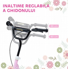 HOMCOM Trotinetă cu 2 Roți pentru Copii 5-12 Ani cu Frână Posterioară și Ghidon Reglabil, Trotinetă din Oțel și Plastic, 120x52x80-88 cm, Roz | Aosom Romania