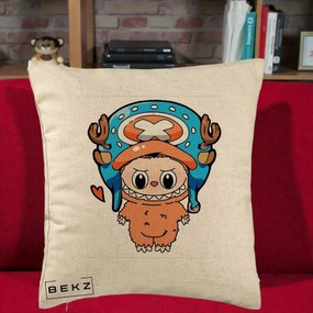 Perna Personalizata Labubu x Tony Tony Chopper, 40x40 cm, Bej, Husa Detasabila, Perna Inclusa, BEKZ®