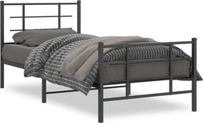 vidaXL Cadru pat metalic cu tăblii de cap/picioare, negru, 90x200 cm