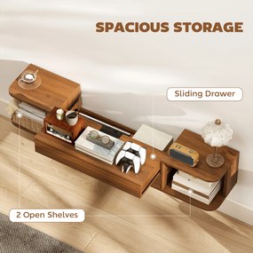 HOMCOM Suport TV suspendat până la 50" cu prize de curent, USB și tip C, sertar și rafturi, 120x24x22.4 cm, Nuc | Aosom Romania