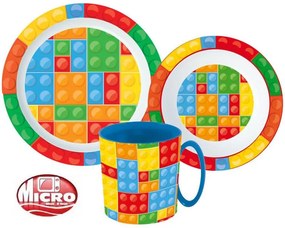 Bricks Set de masă cu model Lego, set micro plastic cu cană de 350 ml
