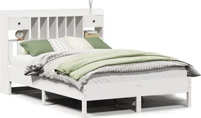 vidaXL Pat cu bibliotecă fără saltea, alb, 135x190 cm, lemn masiv pin