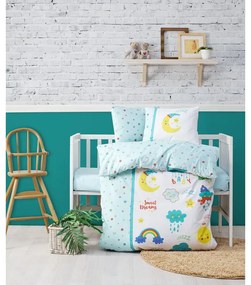 Lenjerie de pat pentru copii albă/verde-mentă din bumbac ranforcé pentru pătuț cu cearceaf inclus, cu 4 piese 100x150 cm – Mijolnir