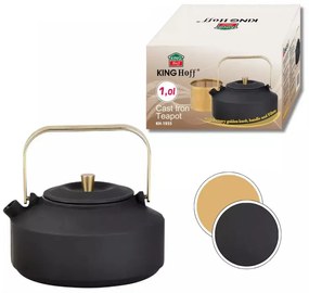 Ceainic din fonta cu infuzor Kinghoff KH 1935, 1 l, Interior emailat, Inductie, Negru