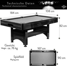 GamesPlanet Masă de biliard cu echipament, maro/antracit