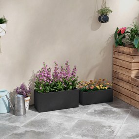 Outsunny Set de 2 Jardiniere, Jardiniere Înălțate cu Găuri de Drenaj, Ghivece de Flori Stivuibile pentru Grădină, 71x29x32 cm, Negru | Aosom Romania