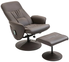 HOMCOM Relaxsessel cu taburet, fotoliu TV rotativ cu 10 puncte de masaj, funcție de culcare, fotoliu de masaj cu telecomandă, buzunar lateral, fotoliu TV, piele ecologică, Maro | Aosom Romania