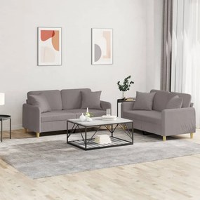 vidaXL Set de canapele cu perne, 2 piese, gri taupe, textil
