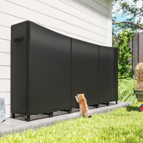 Outsunny Suport de Lemne pentru Exterior din Oțel, cu Acoperire Impermeabilă Oxford 600D, Structură Reglabilă și Lanțuri Metalice, Suport de Lemne Ridicat, 0.8m³, 235x31x116 cm, Negru | Aosom Romania