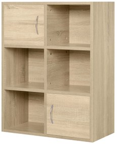 Biblioteca HOMCOM cu 3 Rafturi , 4 Compartimente si 2 Usi Basculante din Lemn Natural 61.5x29.5x80cm | Aosom Romania
