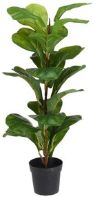 Planta artificiala Ficus Lyrata, Azay Design, cu frunze verzi, late, din poliester, detalii realiste, in ghiveci negru, pentru interior, inaltime 60 cm
