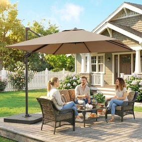 Outsunny Parasol cu braț lateral pătrat parasol de grădină exterior bază și plăci de umplere stâlp aluminiu protecție UV50+2,4x2,4m kaki | Aosom Romania