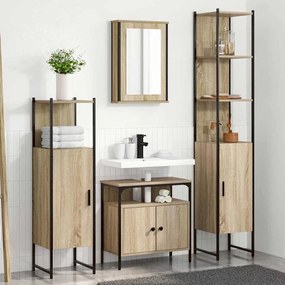 vidaXL Set de mobilier pentru baie cu raft Pe perete cu depozitare cu ușă cu oglindă 4 pcs Stejar sonoma