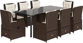 vidaXL Set mobilier de grădină cu perne, 9 piese, maro, poliratan