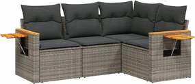 vidaXL Set canapea de grădină cu perne, 4 piese, gri, poliratan