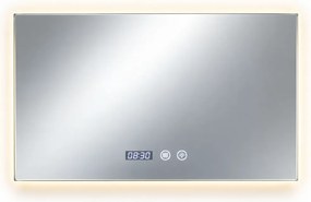 Oglinda baie, Multifuncțională, Iluminare LED Touch, Intensitate reglabila, Ceas încorporat, Sistem Dezaburire, 100x60 cm