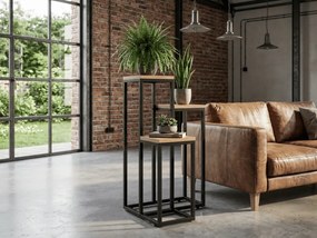 Suport pentru flori LORAN cu 3 rafturi, decor stejar/negru
