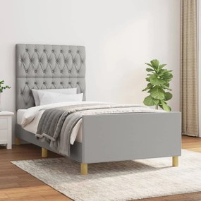 3125268 vidaXL Cadru de pat cu tăblie, gri deschis, 90x200 cm, textil