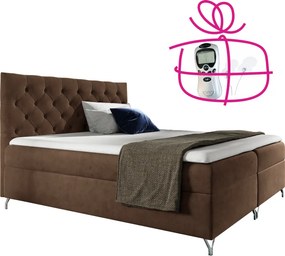 Pat cu boxspring 160x200, ţesătură maro Velvet , GULIETTE + cadou