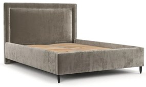 Pat matrimonial bej tapițat cu spațiu de depozitare cu somieră 160x200 cm Baleine – Maison de Rêve