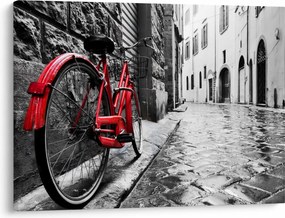 Tablou - Bicicleta roșie pe o stradă pavată (70x50 cm)