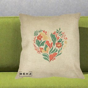 Perna Decorativa Inima Florala Botanica, 40x40 cm, Crem, Husa Detasabila, Perna Inclusa, BEKZ®