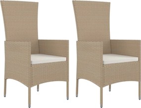 vidaXL Scaune de grădină cu perne, 2 buc., bej, poliratan