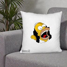 Perna Personalizata Homer Simpson Surpriza, 40x40 cm, Alb Pufos, Husa Detasabila, Perna Inclusa, BEKZ®